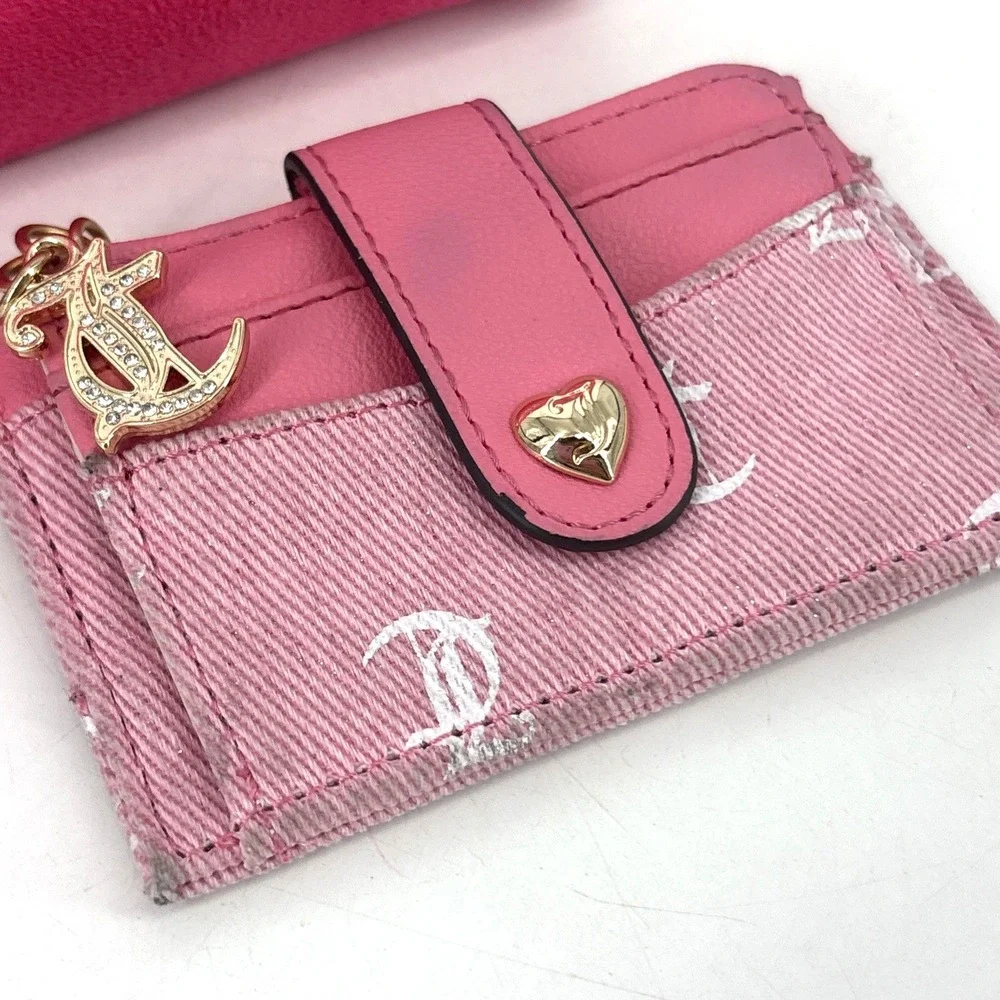 VTG Juicy Couture Pink Wallet Y2K Card Holder Logo Charm & Velour Makeup Bag